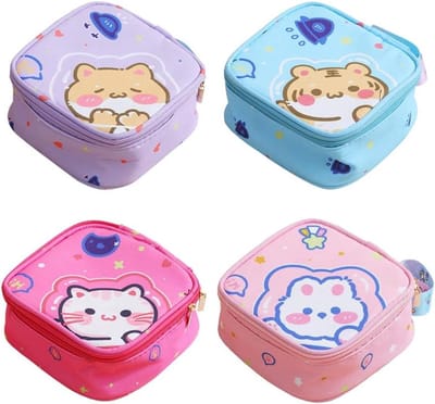 Maandverband zakjes - Periode tasjes - Hygiënisch opbergen - Cartoon print - 4 stuks - Gemengde kleuren
