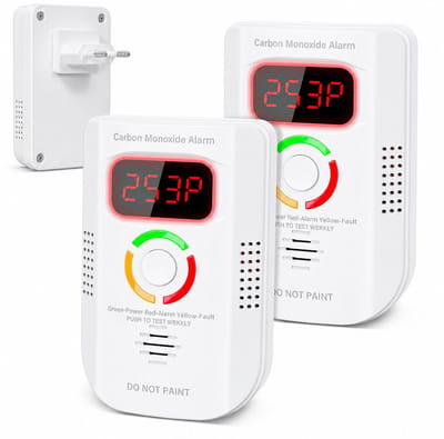 Co melder - Co meter - 2pack koolmonoxidedetectoren – Wandmodel koolmonoxidegasdetector (stekker), draagbare koolmonoxidedetector met digitaal LED-display, CO-alarmmonitor met akoestisch en visueel alarm, inclusief test- en stilteknop