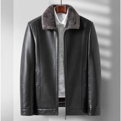 Heren Winter Leren Jas voor Middelbare Leeftijd Vader, Winterjas, Verdikt Velours en Warm, Leren Jas voor Mannen van Middelbare en Oudere Leeftijd, Herenjas 4XL