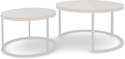 Set van 2 Ronde Salontafels Hoogglans Wit met Gouden Rand