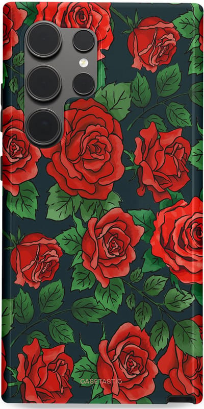 Casetastic Hoesje Geschikt voor Samsung S24 Ultra - Stijlvolle Beschermende Duo-layer Case - Rozen rood