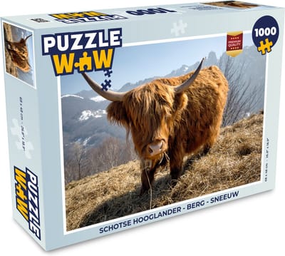 Puzzel Schotse Hooglander - Berg - Sneeuw - Legpuzzel - Puzzel 1000 stukjes volwassenen