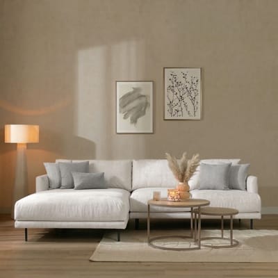 Bronx71® Scandinavische hoekbank Denver off white stof gemêleerd links
