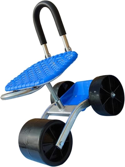 Opvouwbare Tuinkar - Werkkruk Buiten - Tuinonderhoud Comfort - Met Opbergmand - 3 Wielen - Blauw