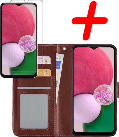 Hoesje Met Screenprotector - Geschikt voor Samsung Galaxy A13 4G - Luxe Pasjeshouder - Bookcase Portemonee - Flip Case - Kunstleer Book Case - Flipcase - Book Cover - Walletcase - Portemonneehoes - Bruin