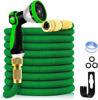 Flexibele waterslang 100FT met 10-patroon spuitmond - 3-laags latex - no-kink - massief messing connectoren
