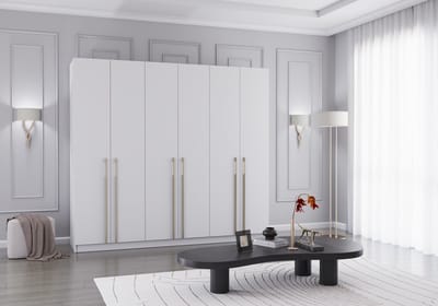 Draaideurkast Glamy 6D - Wit, Moderne 6-deurs kledingkast met veel opbergruimte, legplanken – ideaal voor slaapkamer, dressing of jeugd kamer, kast garderobe draaideurkast