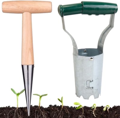 Set van 2 Bloembollen Hulpstukken van Lichtgewicht RVS met Houten Handvat voor Tuinieren, Plantgereedschap en Bollenplanten
