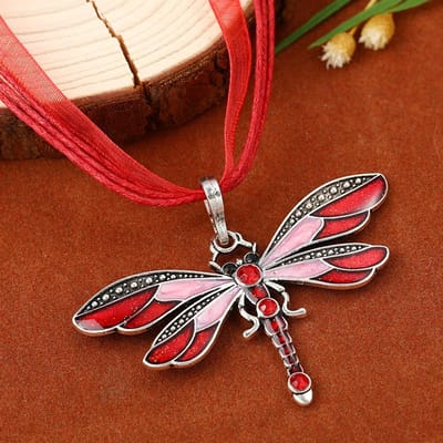 Mode Kristal Libel Hanger Kettingen Voor Vrouwen Vintage Insect Meerlaagse Touw Ketting Sieraden Thanksgiving Cadeau red