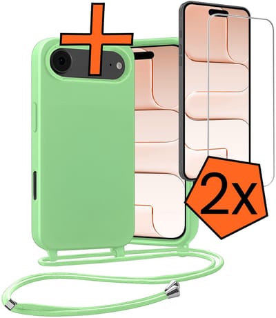 Hoesje Geschikt voor iPhone Air Hoes Met Telefoonketting Met 2x Screenprotector - Backcover Geschikt voor iPhone Air Case Met Koord - Groen