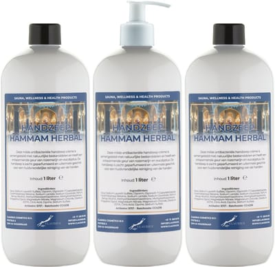 Handzeep Hammam Herbal 1 liter - set van 3 stuks - met gratis pomp - Voordeelverpakking