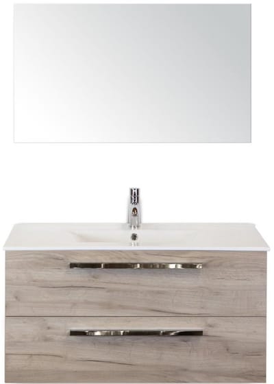 Seville Badmeubelset 100 cm - Craft Oak - Keramische Wastafel Wit Enjoy met Spiegel