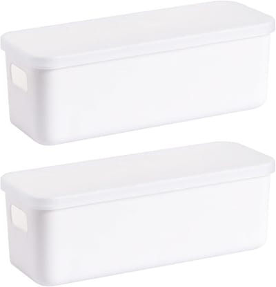 Multifunctionele Opbergdozen met Deksel - Plastic Opbergmanden met Handvatten voor Keuken, Badkamer en Cosmetica (28×9×11cm)