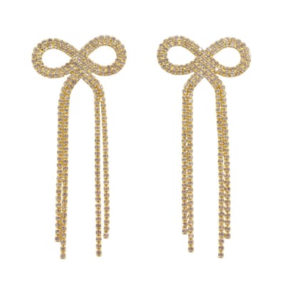 Strik / Bow Strass Oorbellen - Goudkleurig | 8,7 x 3,8 cm | Fashion Favorite