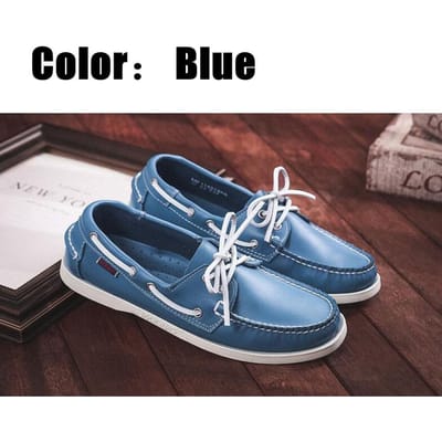 Heren Dames Echt Leer Docksides Casual Bootschoenen, Merk Designer Platte Loafers Voor Homme Femme Blauw Wit 2022A005 44 black