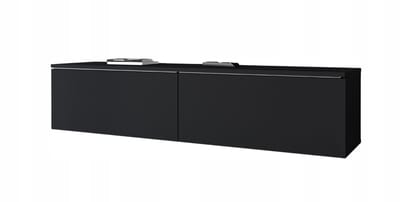 Modern TV-Meubel 140 cm – RTV Meubel Hangend of Staand – 2 Deuren – Volledig Mat Zwart – Greeploos Design – 140x30x33 cm