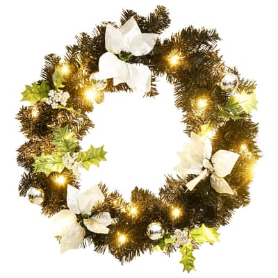 vidaXL - Kerstkrans - met - LED-lampjes - 60 - cm - PVC - zwart
