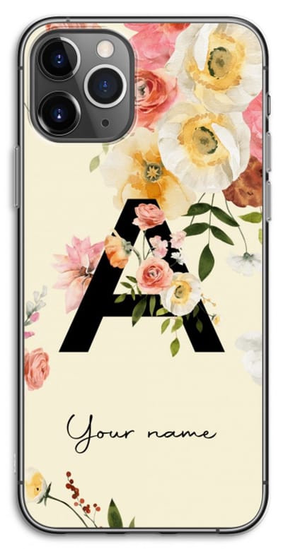 Gepersonaliseerd - Case Company® - Hoesje geschikt voor iPhone 11 Pro hoesje - Flirty Flowers Monogram - Soft Cover Telefoonhoesje - Bescherming aan alle Kanten en Schermrand