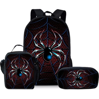 3D Spin gedrukte Kinder Schooltas voor Jongens en Meisjes 3 stuks/set rugzakken lunchtas etui veelzijdige schooltassen schooltas black