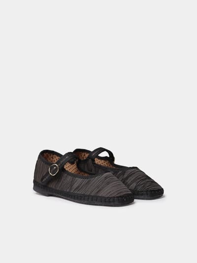 Dames Mary Janes van geplooid materiaal met een platte zool | CAROLINA