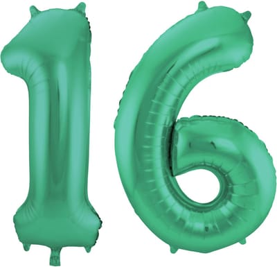 Folat Verjaardag Leeftijd folieballon - 16 jaar - groen - 86 cm - cijferballon groot