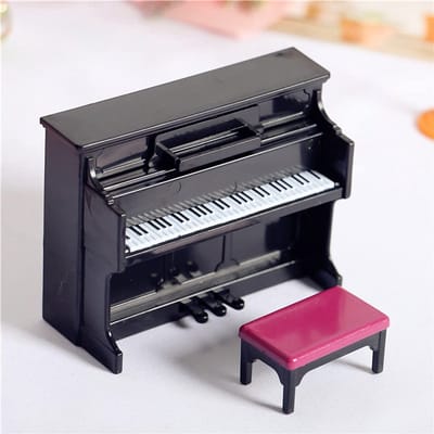 Allecto - Miniatuur Pianostoel Set 1:12 - Zwart Houten Poppenhuis Accessoire - Ideaal voor Speelgoed - Perfect voor Creatieve Spelletjes - Geschikt..