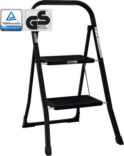TRUTZHOLM Opvouwbare Trapladder 2 Treden Zwart - TÜV/GS 150kg Huishoudtrap - Heavy Duty Trapje Antisliptreden Keukentrap