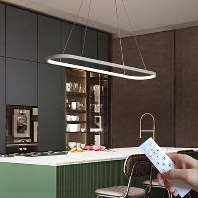 Ovale Dimbare LED Hanglamp met Afstandsbediening - Verstelbare Eettafel Lamp voor Keuken en Kantoor