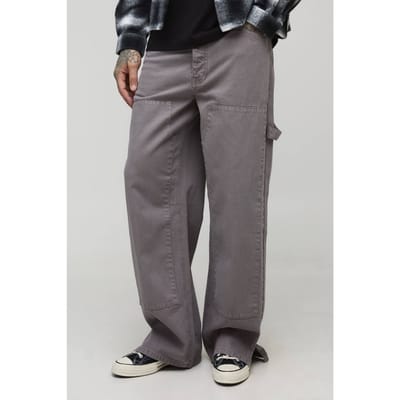 Tall Relaxed Overdye Carpenter Split Hem Trouser In Charcoal | Size 48