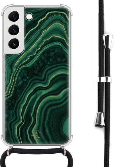 Hoesje met koord geschikt voor Samsung Galaxy S22 - Agate groen - Inclusief koord - Crossbody beschermhoes - Transparant, Groen - Mooie Telefoonhoesjes
