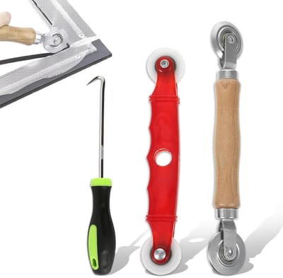 Set van 3 Ingebouwde Gereedschappen voor Horren met Houten Handgreep, Stalen Onderdelen en Nylon Wielen voor Universeel Gebruik
