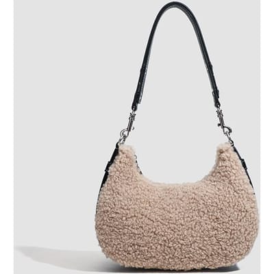 Tassen voor Vrouwen in Herfst en Winter Bonttassen Niche Textuur Lamsbont Splicing Onderarmtassen Eén Schouder Crossbody Hand Zadeltassen voor Vrouwen beige