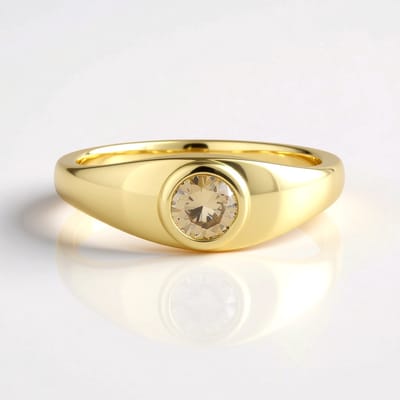 Cavill - 0,45 Karaat I2 Champagne Diamant Ring - 9K Geelgoud 375 - Ronde Briljant met Bezelzetting - Exclusieve Sieraden Dames