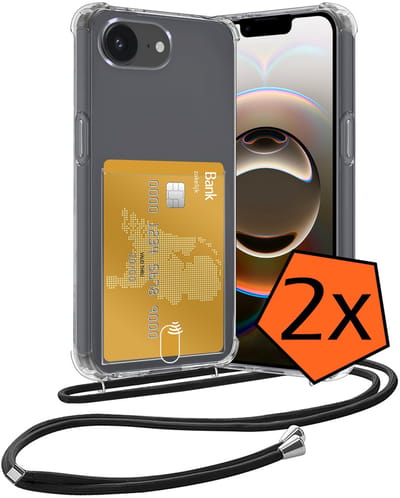 Hoesje Geschikt voor iPhone 16e Hoesje Met Telefoonketting Pasjeshouder Shockproof Case Koord - Hoesje Geschikt voor iPhone 16e Hoes Met Kaarthouder - Transparant - 2 PACK