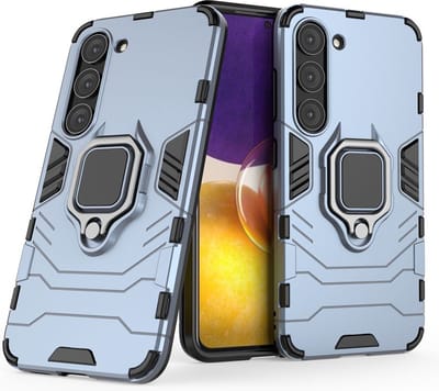 MobyDefend Hoesje - Geschikt voor Samsung Galaxy S23 - Dubbelgelaagde Pantsercase Met Standaard - Blauw