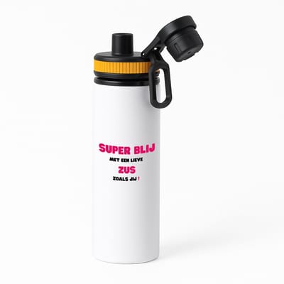 Hacebo® - super blij met een lieve zus zoals jij waterfles met draaidop oranje - Zus - de liefste zus - verjaardag - cadeautje voor zus - zus artikelen - kado - geschenk - water fles - 850ML