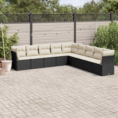 vidaXL - 9-delige - Loungeset - met - kussens - poly - rattan - zwart