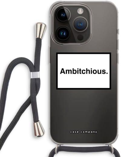 Case Company® - Hoesje met koord geschikt voor iPhone 14 Pro hoesje met Koord - Ambitchious - Telefoonhoesje met Zwart Koord - Bescherming aan alle Kanten en Over de Schermrand