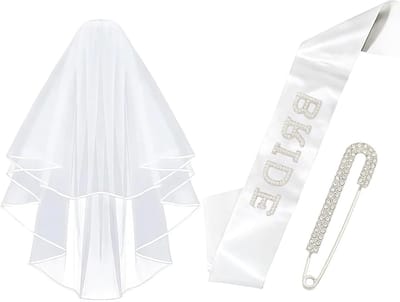 Bruid Accessoires Set - Vrijgezellenfeest Benodigdheden - Bruiloft Vieren - Compleet Feestpakket - 160 cm Band 81 cm Sluier - Wit