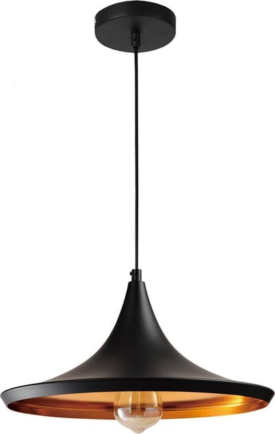 QUVIO Hanglamp modern / Plafondlamp / Sfeerlamp / Leeslamp / Eettafellamp / Verlichting / Slaapkamer lamp / Slaapkamer verlichting / Keukenverlichting / Keukenlamp - Puntvormig met koperen binnenkant - Diameter 36 cm