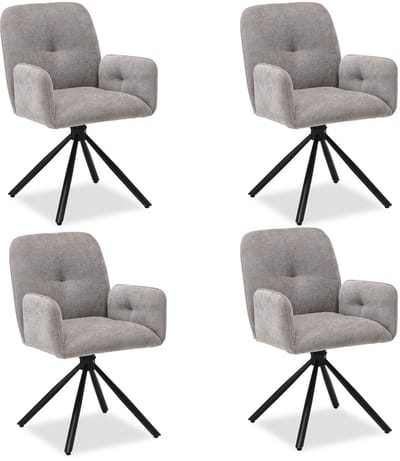 Homestyle4u Eetkamerstoel van Linnen - Set van 4 stoelen - Grijs - met armleuningen - draaibaar
