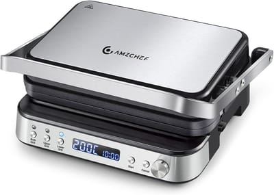 Contact Grill - Wafelijzer Grill - Veelzijdig Koken - 4 Verwisselbare Platen - 33x35x17 cm - Zilver