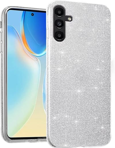 Casemania Hoesje Geschikt voor Samsung Galaxy A14 - Zilver - Glitter Back Cover