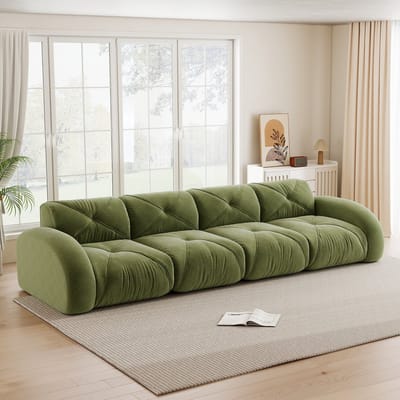 MODENUIT Zitbank 4-Zits - Modulair En Frameloos Met Antislip Ontwerp - Voor Woonkamer En Lounge - Chenille Groen