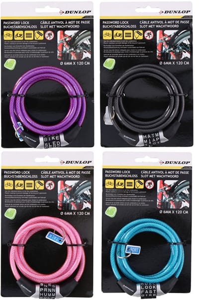 Dunlop Wachtwoord Kabelslot 6mm Spiraal Draad 1.2M 4 Karakter