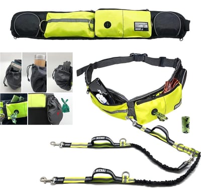 Handsfree Hondenriem - Dubbele Riem - Honden Uitlaten - Met Opbergvakken - Voor Twee Honden - Geel