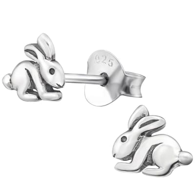 Joy|S - Zilveren konijn oorbellen - 6.5 x 5.5 mm - geoxideerd - kinderoorbellen