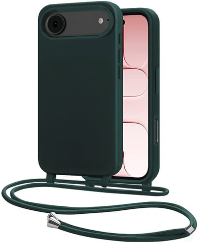 Hoes Geschikt voor iPhone Air Met Telefoonkoord - Siliconen Hoesje Backcover Met Ketting - Donkergroen