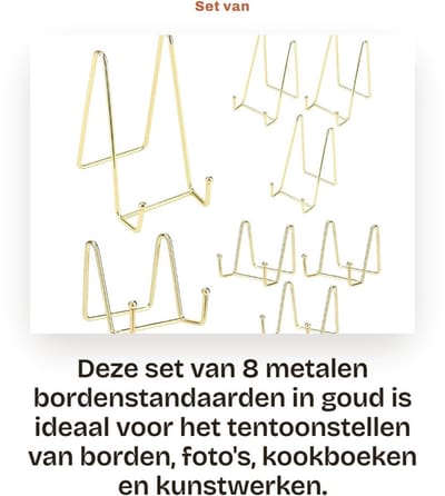 Dailygoods- Bordenstandaard Goud - Set van 8 - 8 cm/15 cm - Metalen Bordenhouder - Decoratieve Plaathouder - Robuuste Constructie - Fotolijststandaard
