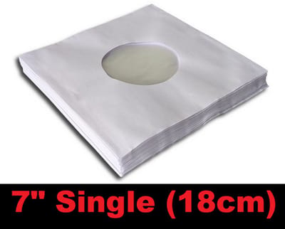 100 Stuks Single binnenhoezen (7", 18.00cm) wit papier + antistatische bescherming (80gr papier, GOEDE KWALITEIT) - hoezen singles, inner sleeves, binnenhoes met plastic folie, platenhoezen, hoesjes, vinyl platen, 45t, 7 inch